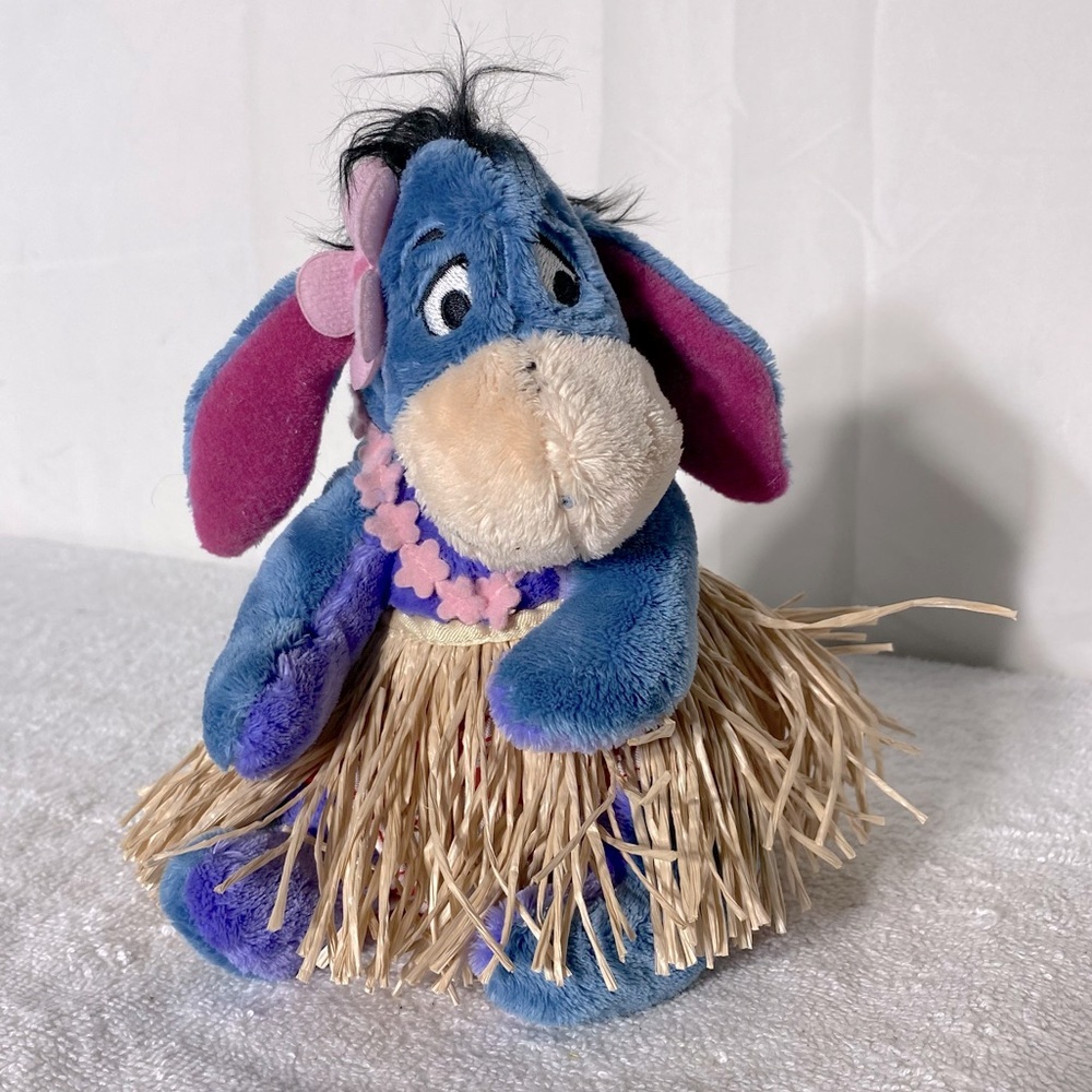 Disney Store Eeyore In A Hawaiian Grass Skirt Plush Toy Stuffed Animal